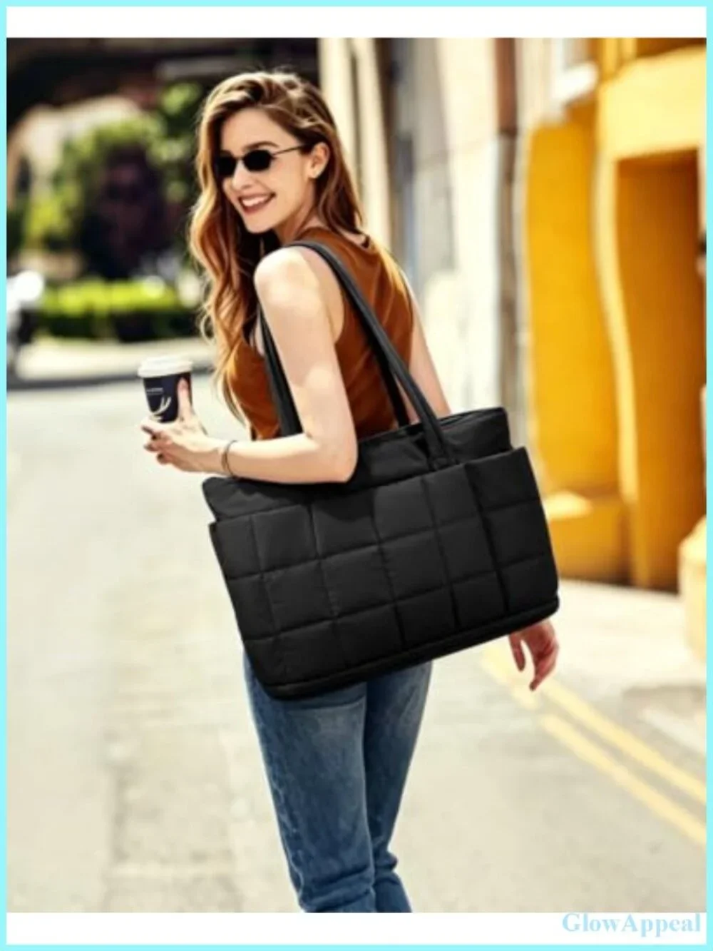Puffer Work Tote Bag for Women, Large Expandable Travel Laptop Purse, Nylon